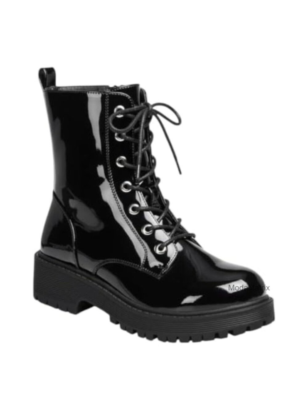 Womens Combat Ankle Boots Lace-Up Lug Sole Side Zipper Block Heel Booties